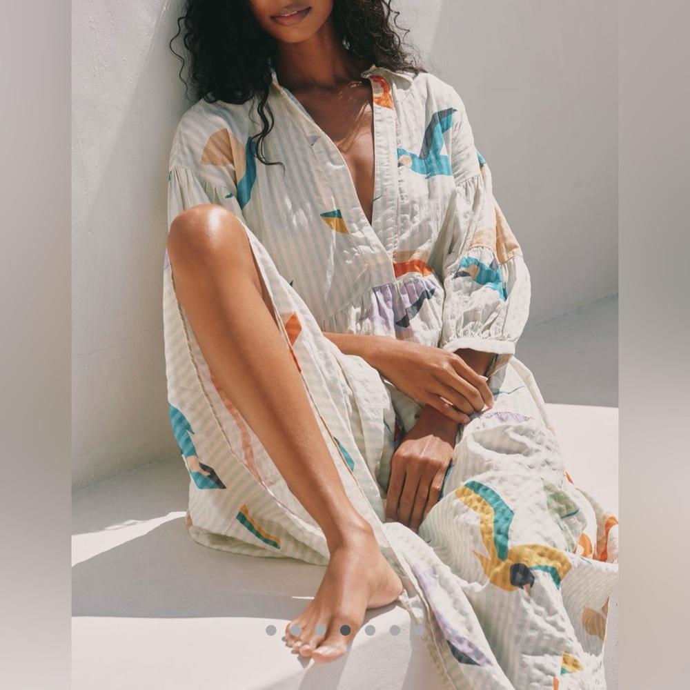 Carolita Printed Tiered Shirt Dress by Celandine XS